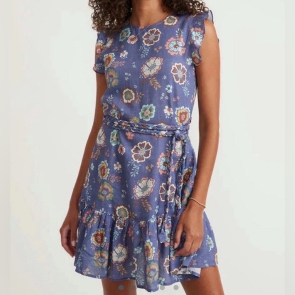 Marine Layer Laney Marlin Mini Dress Linen Floral Hibiscus in Purple Size S NWT